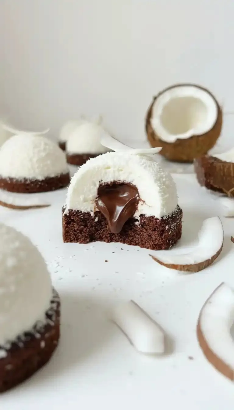 Dôme de noix de coco avec tartinade au chocolat sur une assiette