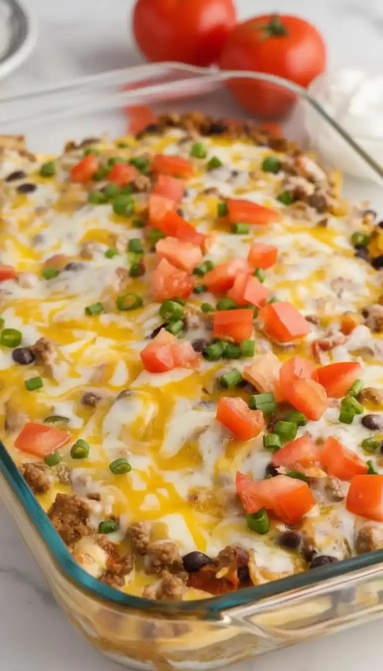 Delicious easy cheesy Mexican lasagna with layers of cheese and spices