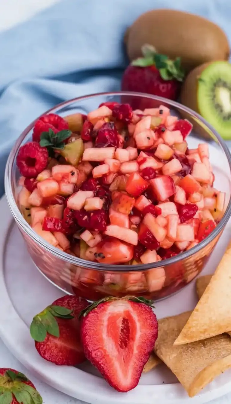 Delicious fruit salsa served with cinnamon sugar tortilla chips
