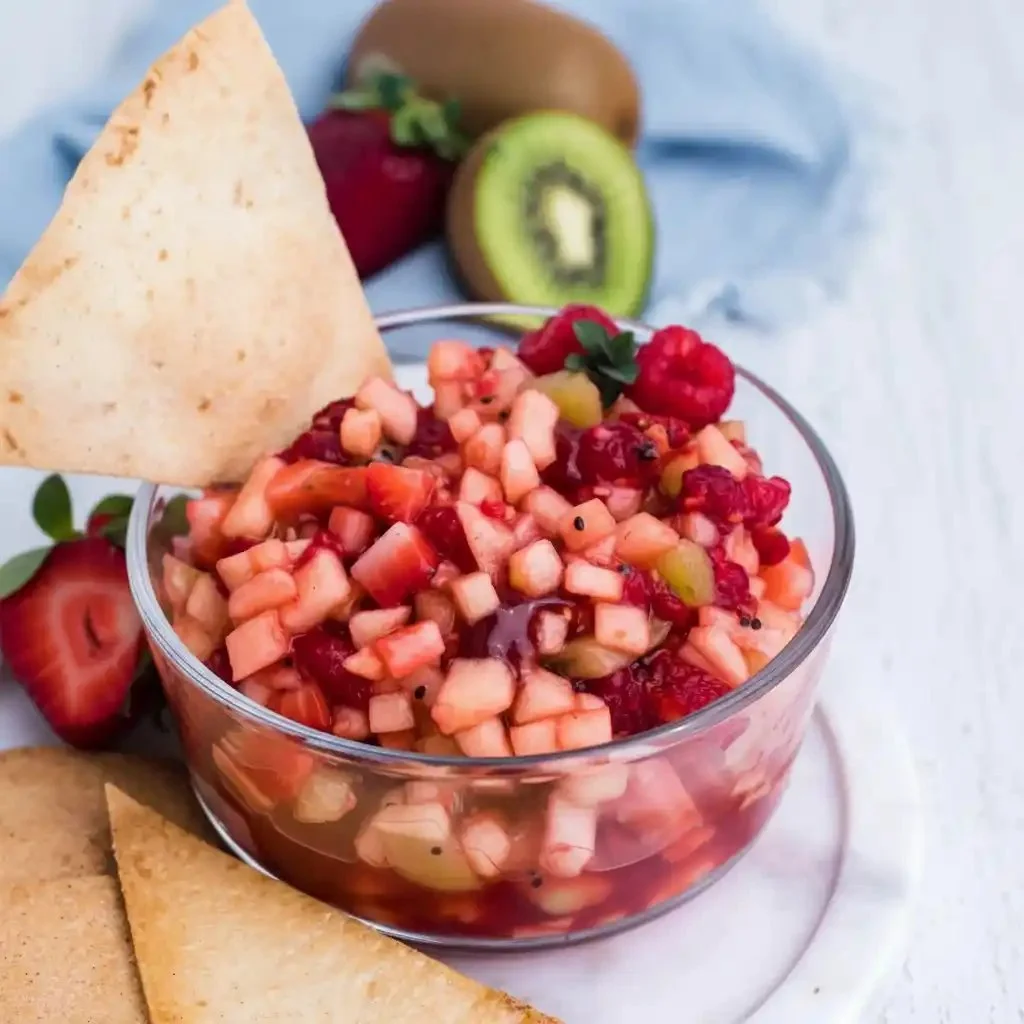 Fruit Salsa with Cinnamon Sugar Tortilla Chips