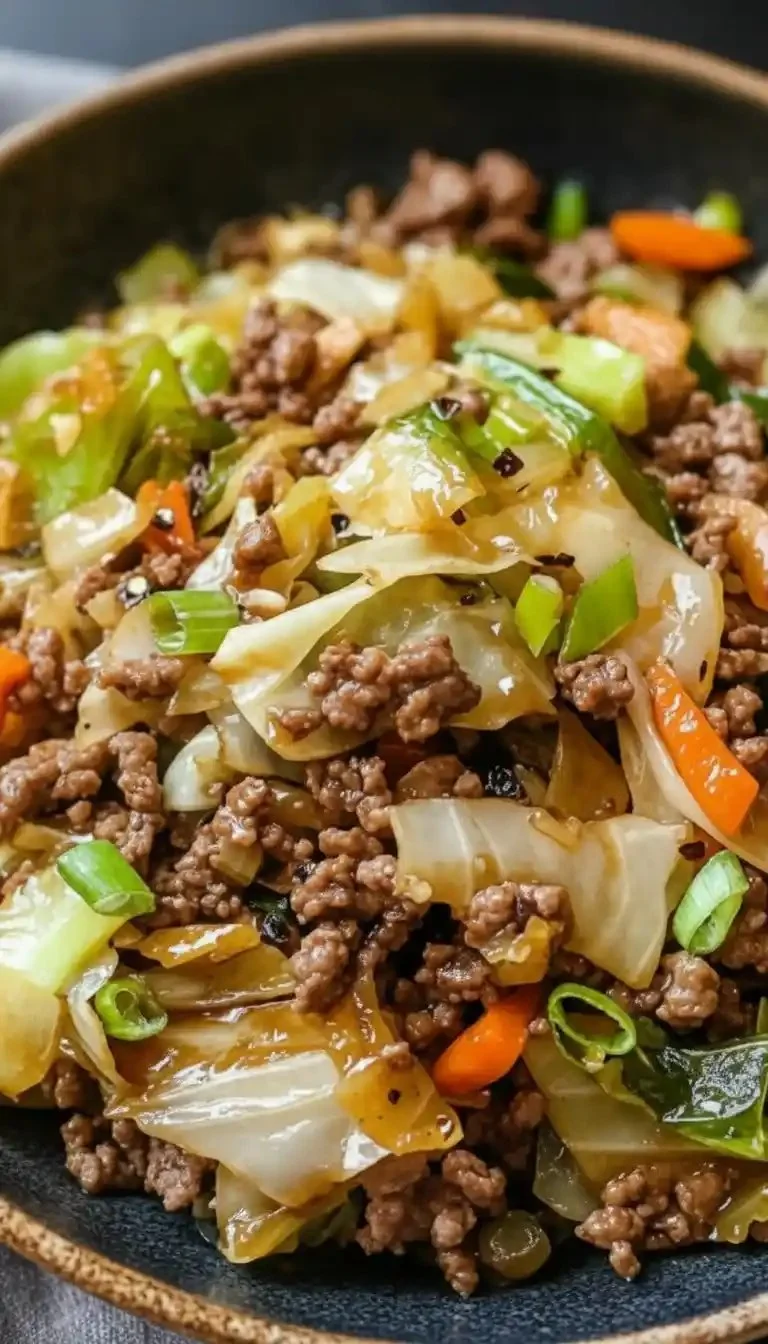 Healthy Chinese Ground Beef & Cabbage Stir Fry