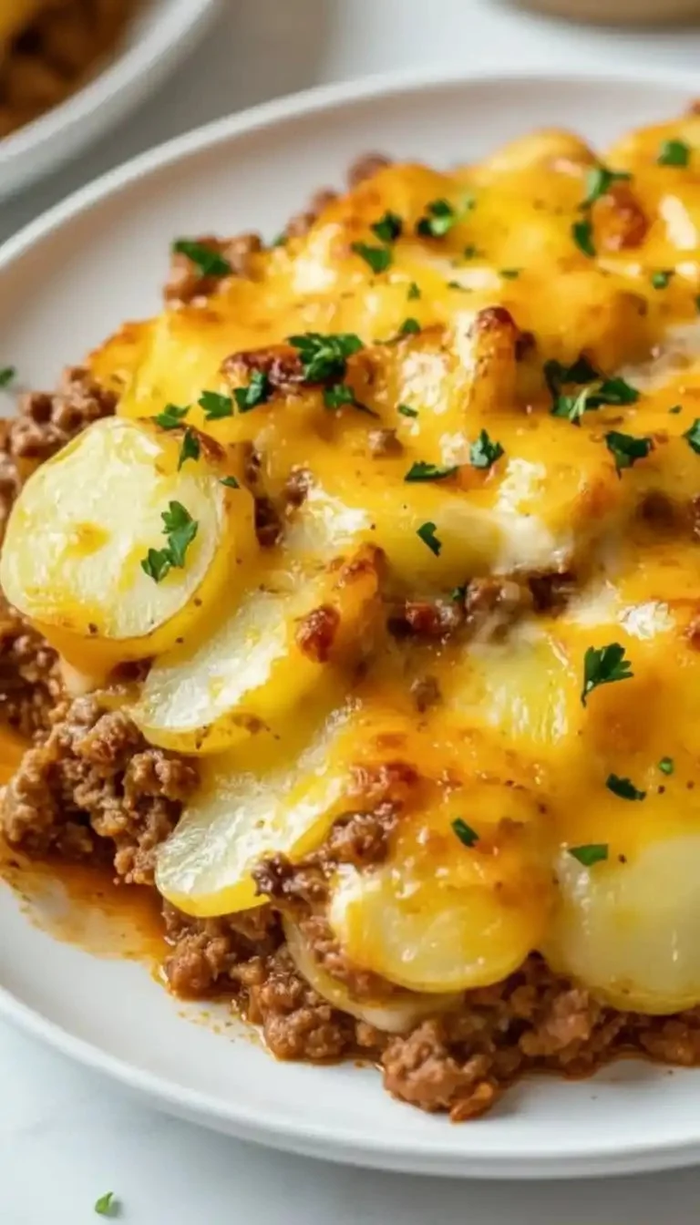 Delicious Hobo Casserole with ground beef served in a bowl
